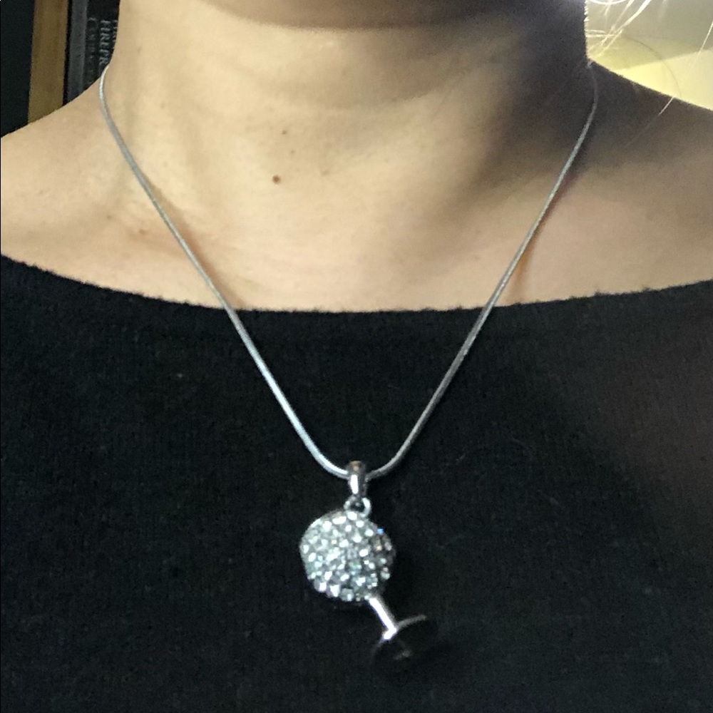 Sterling Silver Crystal Wine glass necklace. 16” chain drop 🌟SUPER SPARKLY🌟